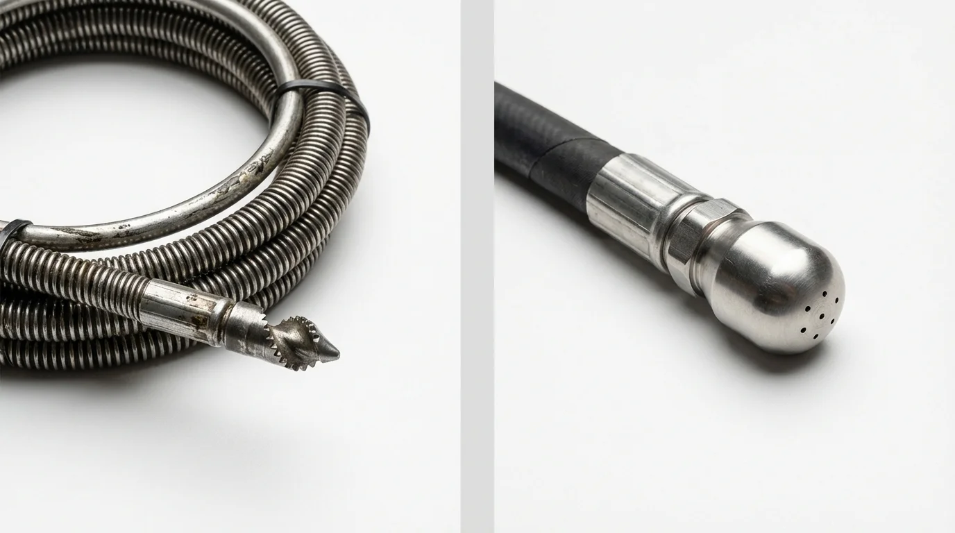 Drain snake cable and hydro jetting nozzle used for drain cleaning in Grand Junction, CO
