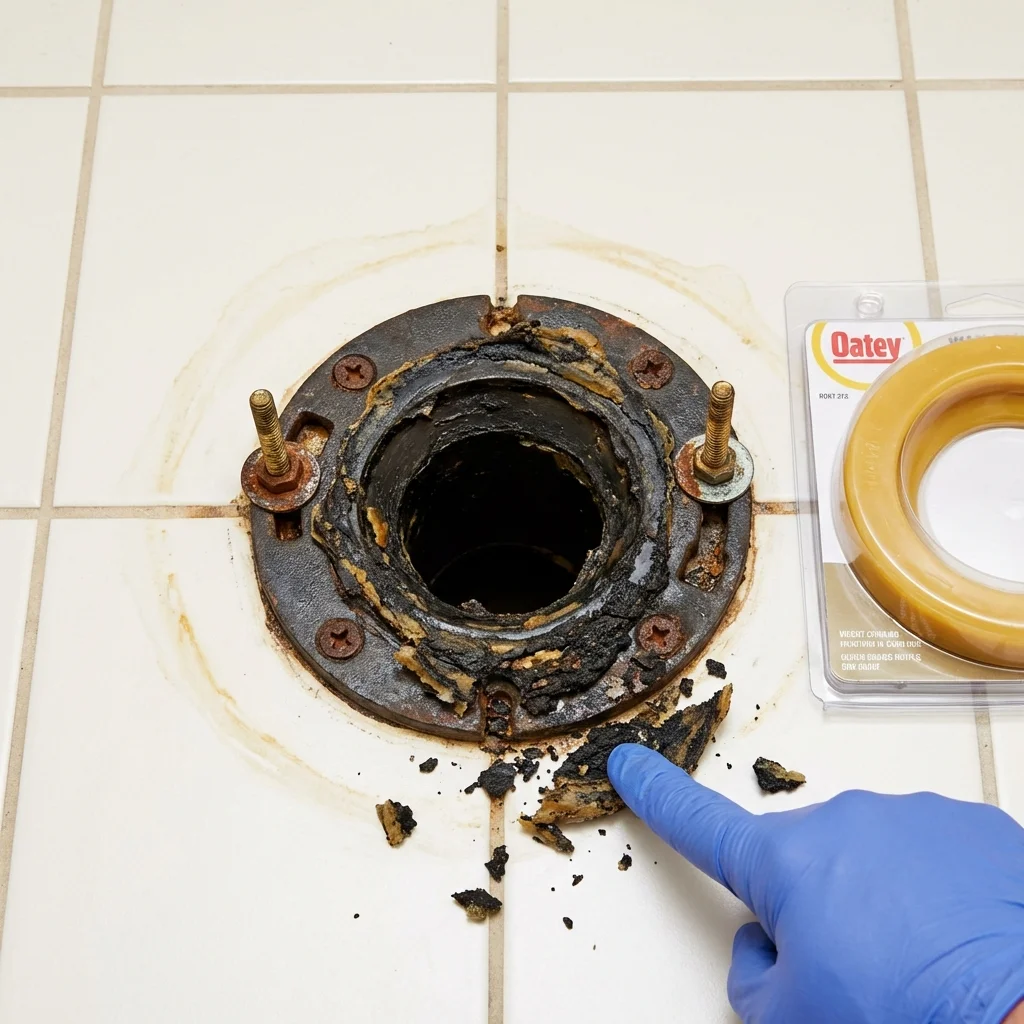 Failed wax ring showing water seepage at the base of a toilet in a Grand Junction, CO home